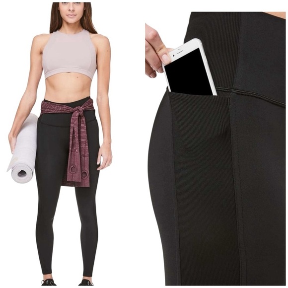 LULULEMON LUXESTREME LEGGINGS 4 RIBBED SIDE LEG PANEL POCKETS ANKLE YOGA ACTIVE - Picture 1 of 11
